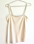 Raw jersey silk tank top in white with asymmetrical straps by Malaika New York