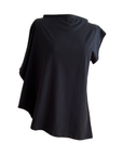 An image of a asymmetrical t-shirt in organic cotton. Oversized by Malaika New York