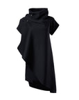 Black shift dress with sleeves held together with snaps in a loose-fit by Malaika New York