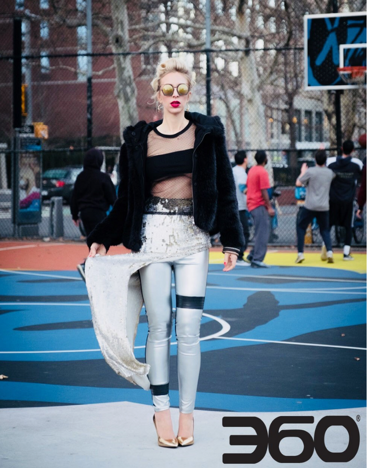 Influencer Simone wears Malaika New Yorks faux silver leather leggings