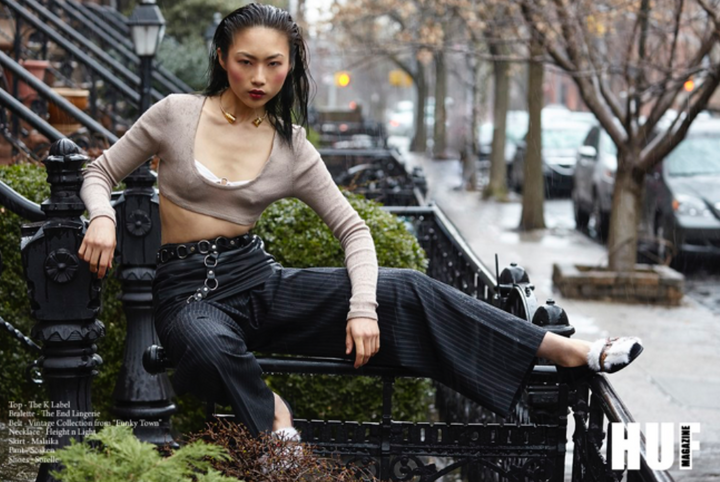 woman in brooklyn wearing an asymmetrical skirt by Malaika New York