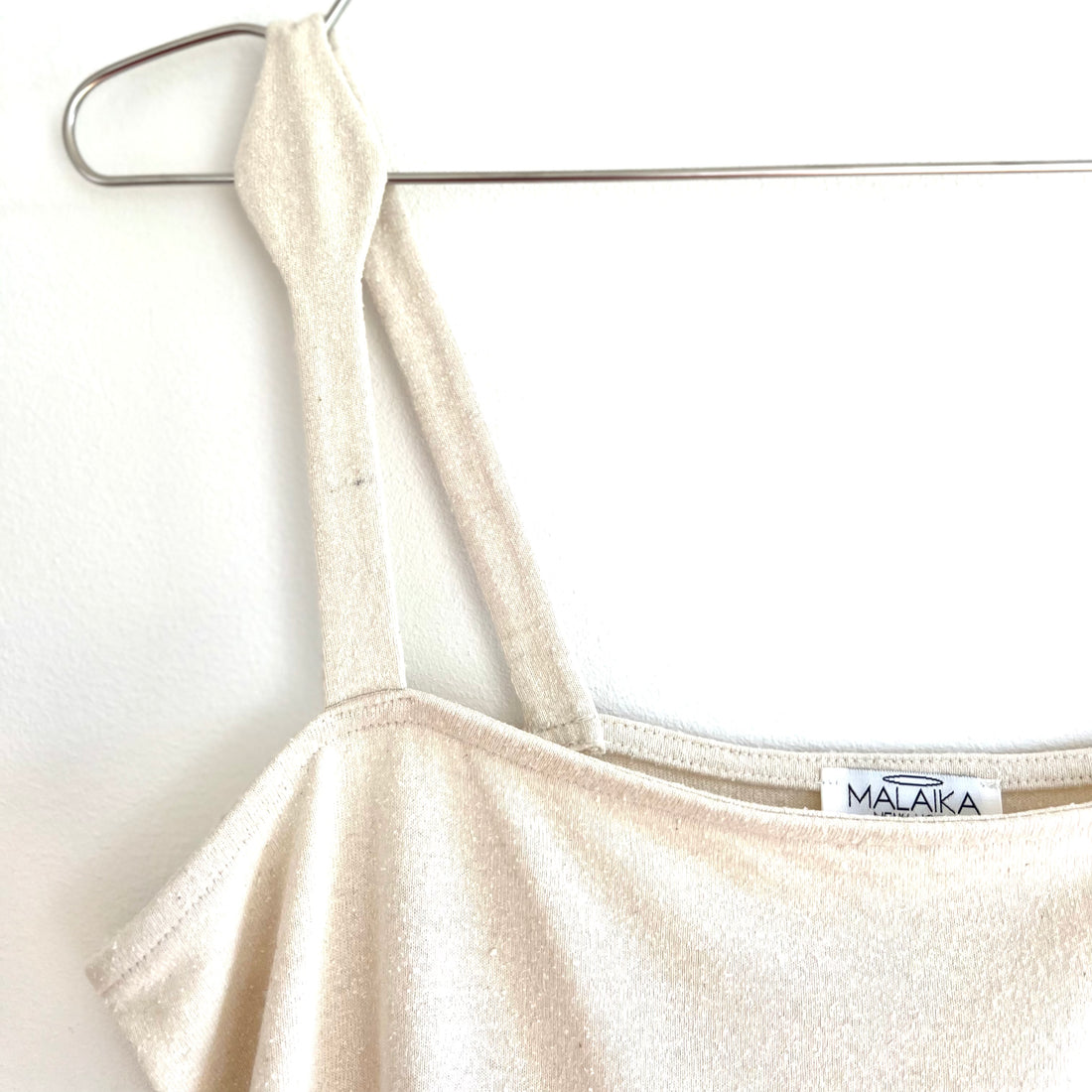 off white silk tank top close up by Malaika New York 