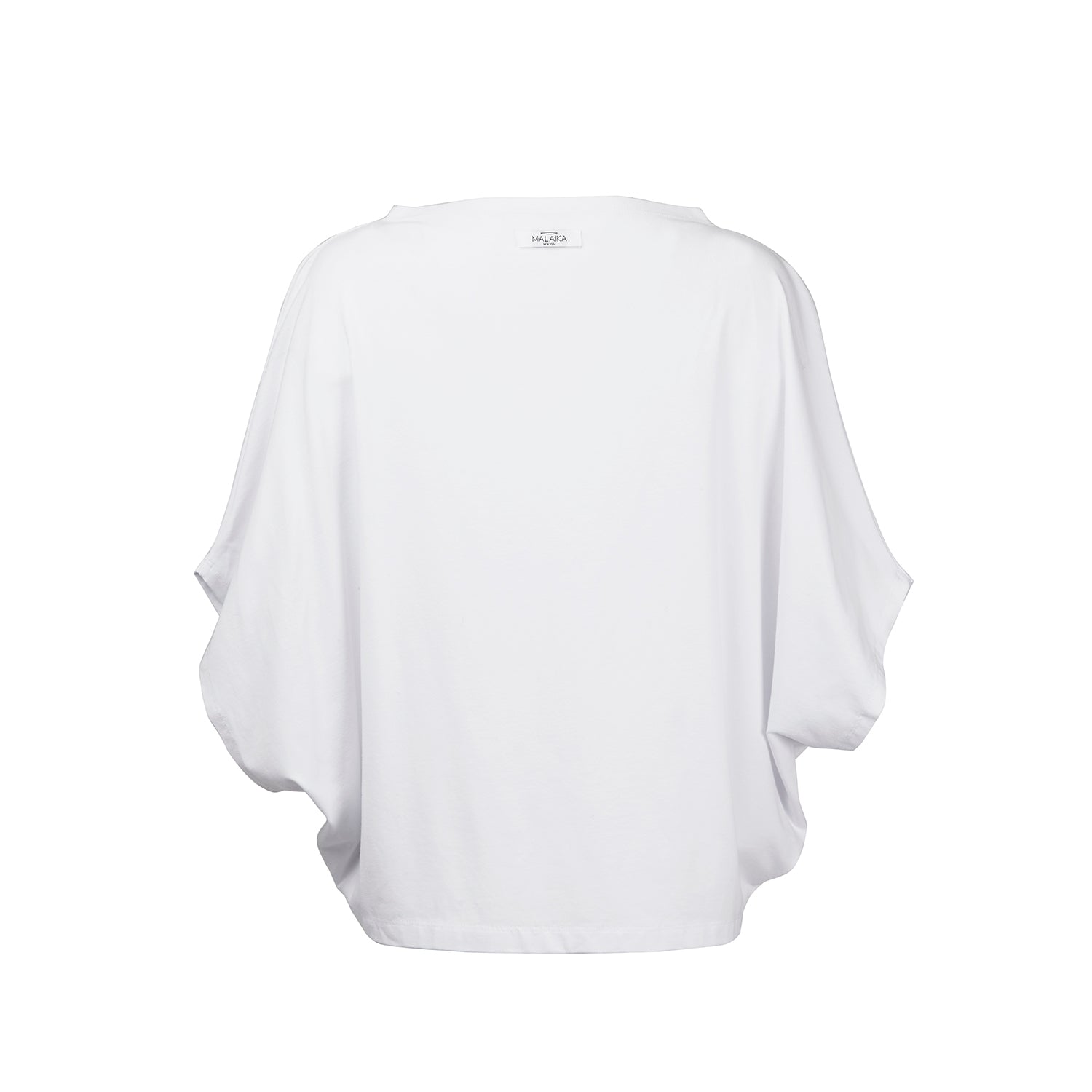 back of a white organic cotton loose fitted t-shirt by Malaika New York