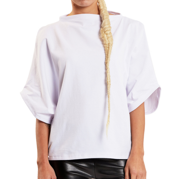 White Boat Neck T-Shirt | Organic Cotton | Malaika New York L/XL