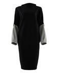 Color block long sleeve midi dress in black with grey sleeves by Malaika New York