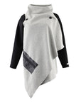 A grey cardigan with a black squared zipper pocket and black sleeves by Malaika New York