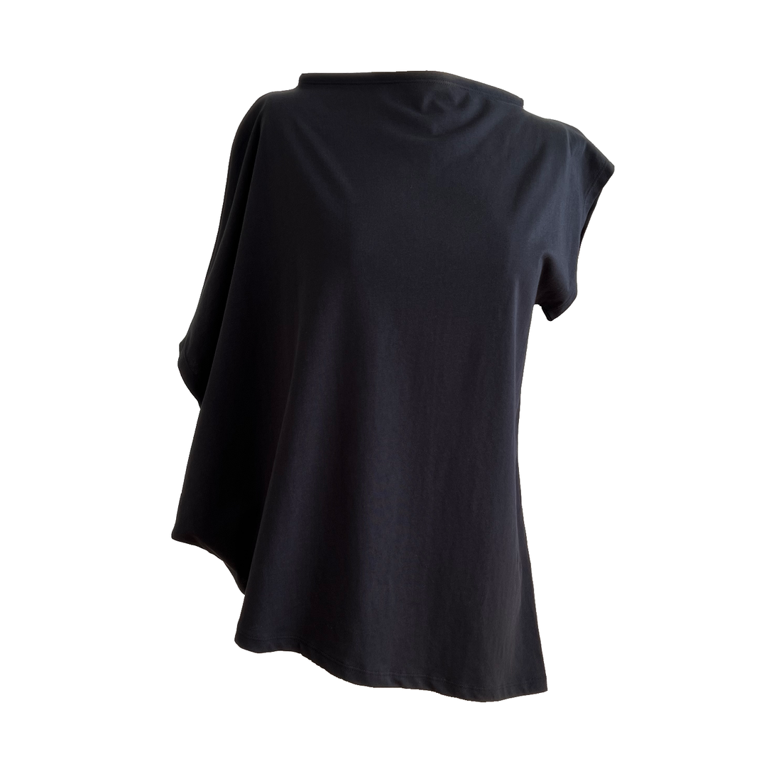 An image of a asymmetrical t-shirt in organic cotton. Oversized by Malaika New York