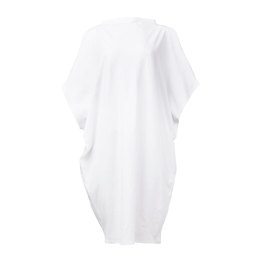 A white midi dress in organic cotton. The perfect graduation dress by Malaika New York