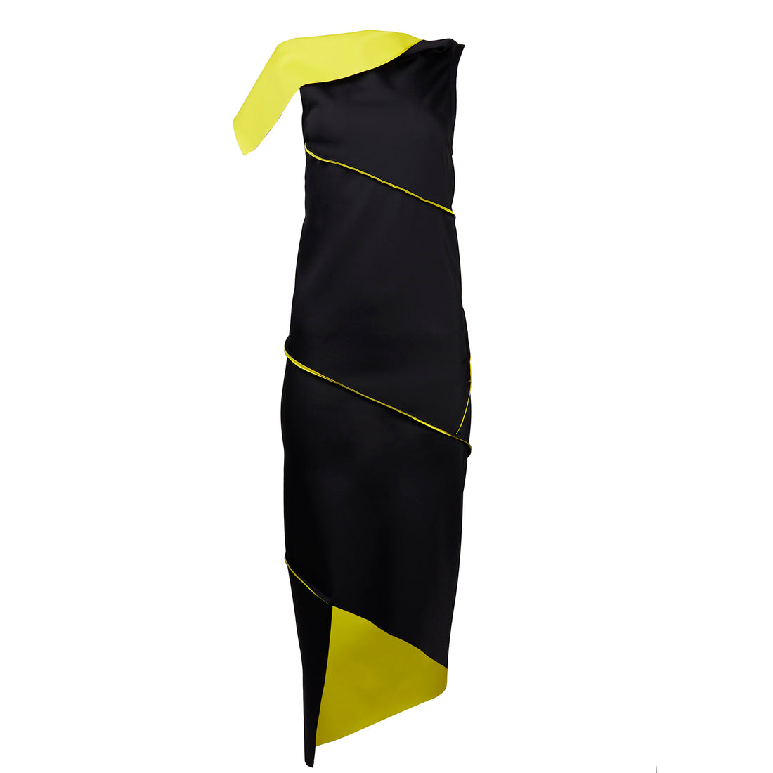 Black and yellow bodycon dress on an white background by Malaika New York
