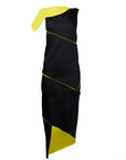 Black and yellow bodycon dress on an white background by Malaika New York