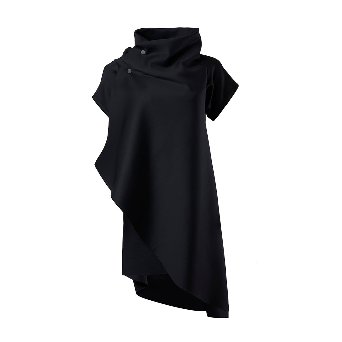 Black shift dress with sleeves held together with snaps in a loose-fit by Malaika New York